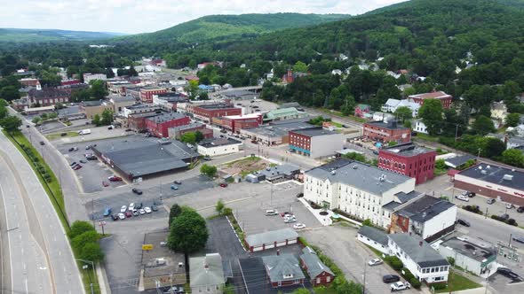 Wellsville, New York downtown aerial drone footage