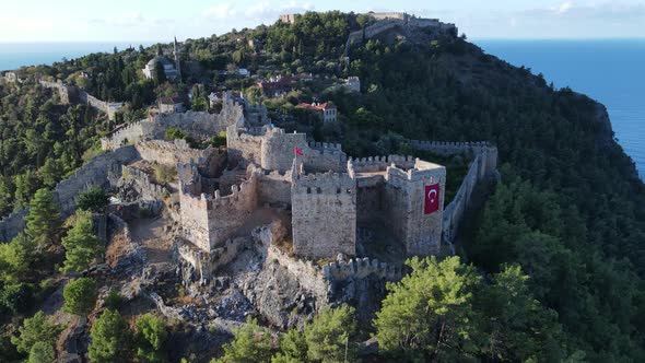 Alanya Castle - Alanya Kalesi Aerial View. Turkey