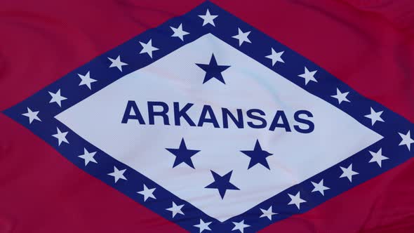 Flag of Arkansas State Region of the United States Waving at Wind