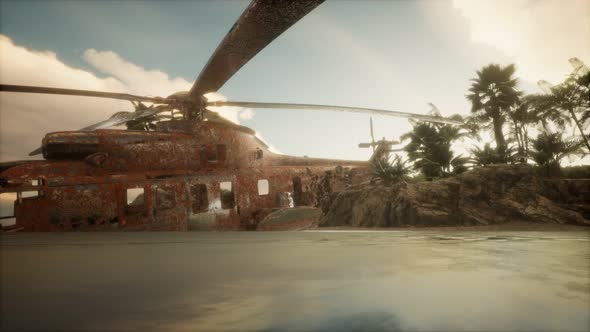 Old Rusted Military Helicopter Near the Island alt