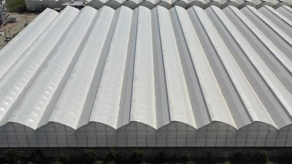 Aerial view of greenhouse in field