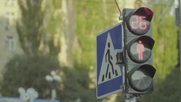 Traffic Light on the Road During the Day. Close-up. Kyiv. Ukraine