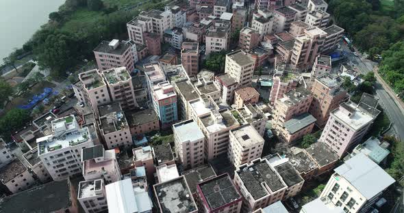 Aerial footage of urban village landscape in Shenzhen city,China