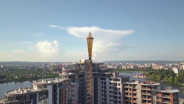 Aerial view of new residential building under construction.