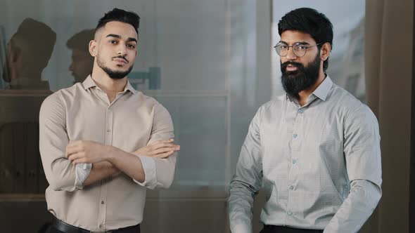 Two Male Friends Multiracial Diverse Colleagues Business Partners Hispanic Man Arabian Bearded Guy