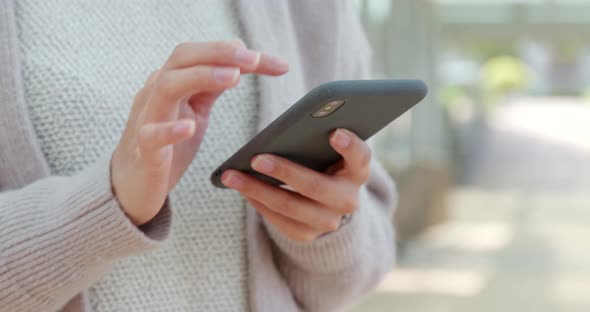 Close up of smart mobile phone at outdoor