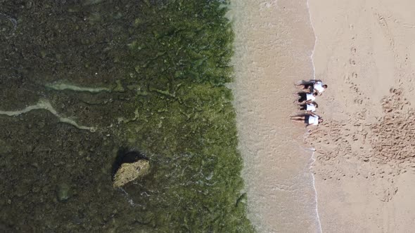 Aerial Top view of asian family relaxing on the beach