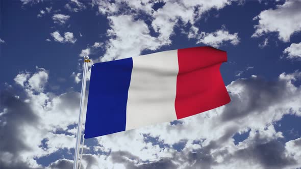 France Flag With Sky 4k