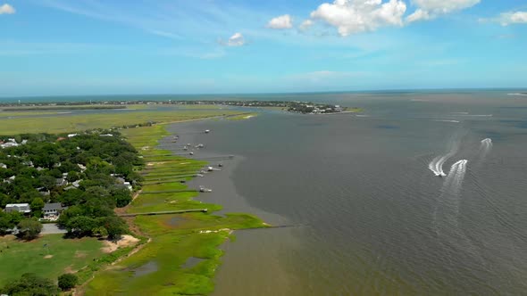 Boats traveling on water  in coastal Mt Pleasant, South Carolina