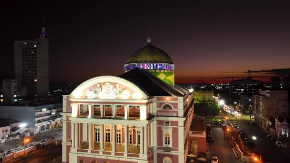 Sunset sky over Amazonas Theater at downtown Manaus Brazil.