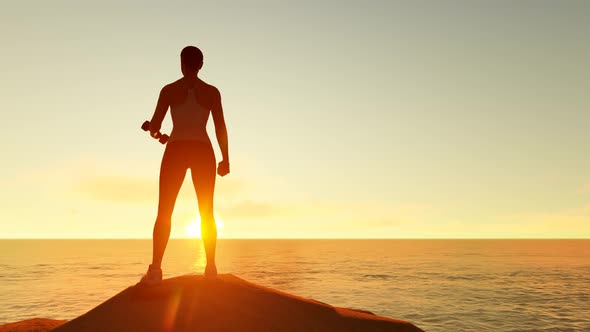 Fitness Woman And Sunset Ocean alt
