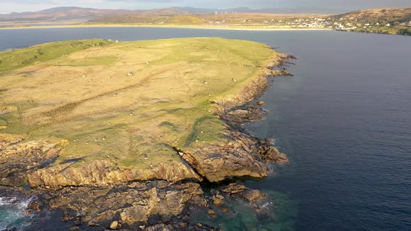 Aerial View of Inishkeel Island By Portnoo Next to the the Awarded Narin Beach in County Donegal