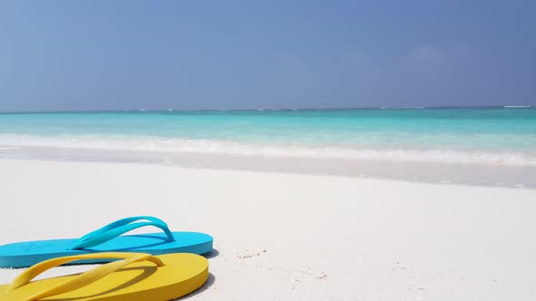 Aerial scenery of tranquil shore beach adventure by turquoise sea and white sand background of a pic