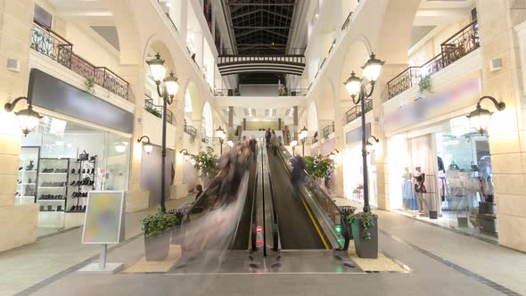 Motion Escalators at the Modern Shopping Mall Timelapse Hyperlapse