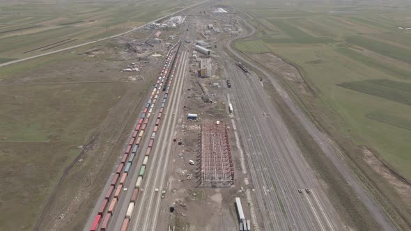 Samtskhe-Javakheti, Georgia - August 22 2021: Aerial view of Akhalkalaki railway station