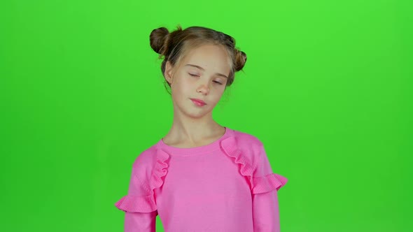 Baby Is Sad, She Was Riddled with Unpleasant News. Green Screen. Slow Motion