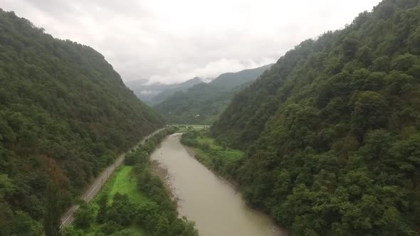 Aerial River In The Mountains