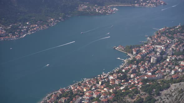 Aerial View of the Old Town of Kotor in the Sea Bay