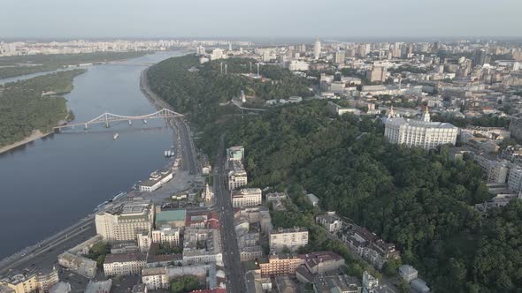 Kyiv, Ukraine. Aerial View. Slow Motion, Flat, Gray