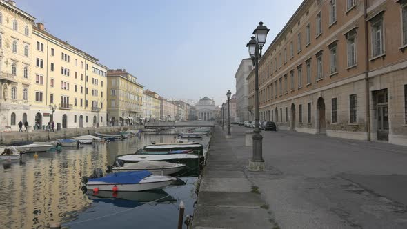 Boats anchored on Grand Canal in Trieste