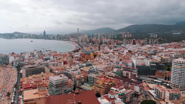 Benidorm City Skyline with Beach and Mountains Valencian Community Alicante Spain