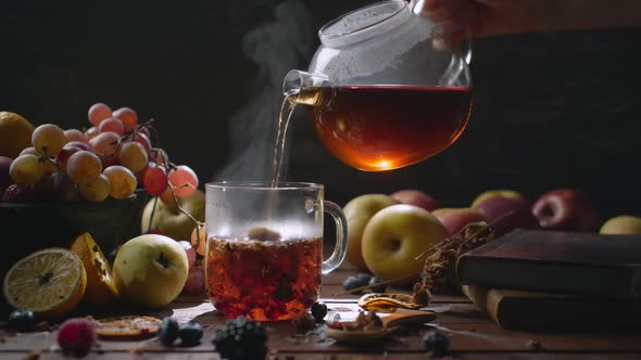 Hot Tea with Herbs and Berries at Home