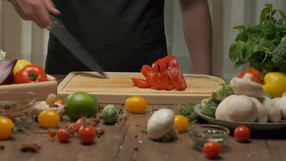 Professional Chef Prepares Red Bell Pepper