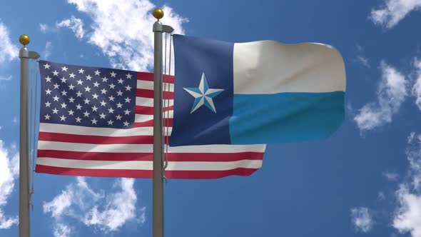Usa Flag Vs Dallas County Flag Texas On Flagpole