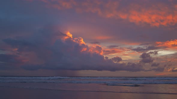 Purple Cloud Above The Sea In Sunset.