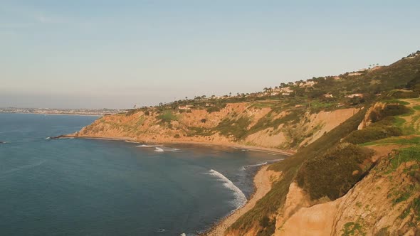 Afternoon drone view from an awesome coast and its nature life near the Palos Verdes Estates, Califo
