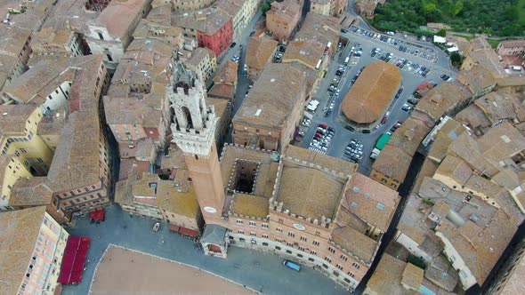 Aerial view of the famous Piazza del Campo (main square of Siena), Italy