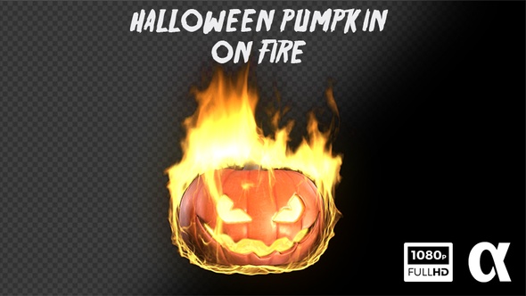 3D Halloween Pumpkin Head On Fire alt