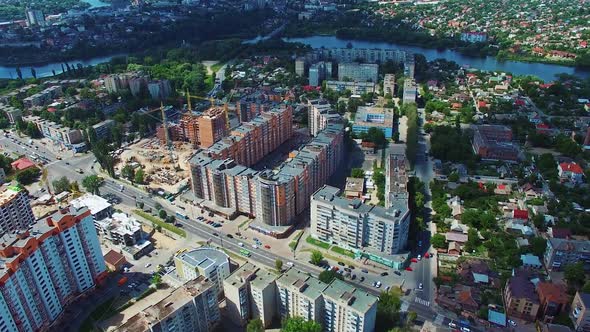 Complex of apartment buildings. Aerial view of modern apartment in the middel of the town