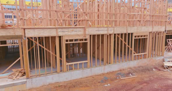 Panorama View Framing Unfinished of a Apartment Residential Construction Wall