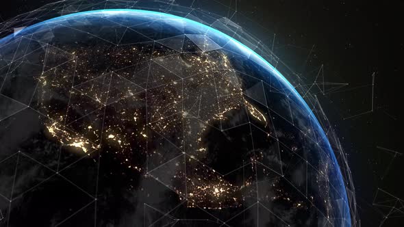 Earth covered grid with thin lines and connection dots