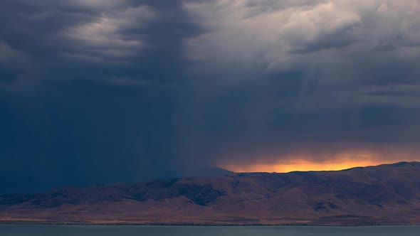 Dark rainstorm rolling across the landscape covering up the horizon