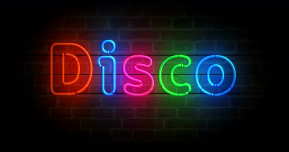 Disco symbol neon on brick wall loop alt