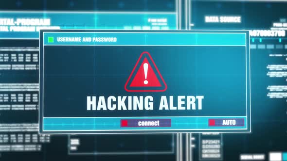 Hacking Alert Warning Notification on Digital Security Alert on Screen.