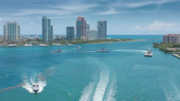 Aerial Miami Beach and Ocean Bay Harbor Landscape