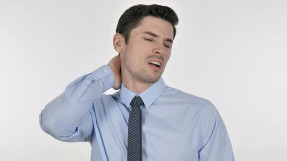 Businessman with Neck Pain, White Background