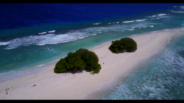 Aerial seascape of relaxing resort beach time by shallow sea and white sand background of journey be