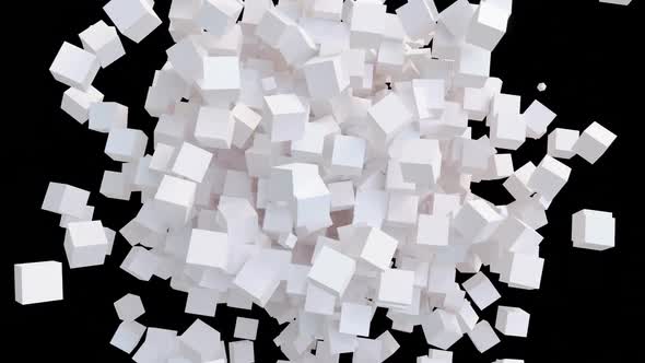 Loop Animation of chaotic movement of white cubes