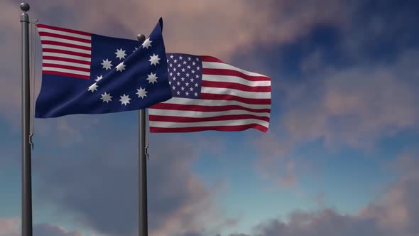 Easton City Flag Waving Along With The National Flag Of The USA - 2K