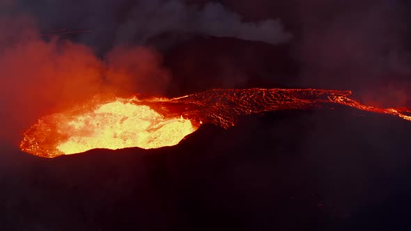 Closeup View of Hot Magmatic Material Splashing Above Crater