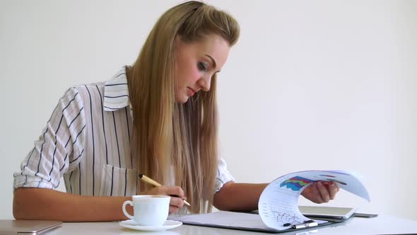 Blonde Business Woman Working at Modern Office