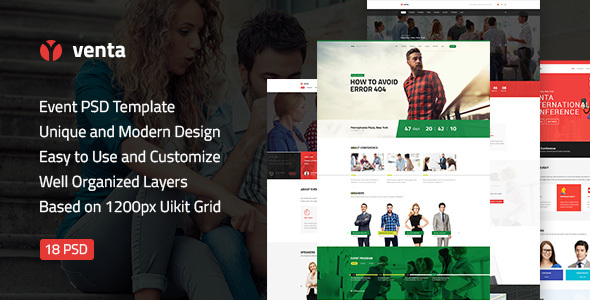 Venta — Event & Conference, Blog, Business PSD Template