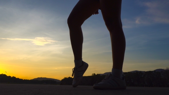 Woman Warm Up Before Training At Sunset, 