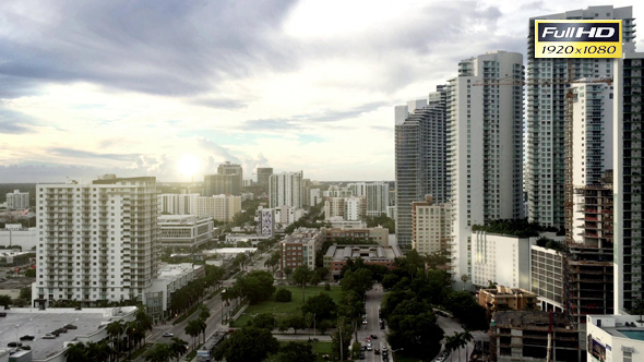 Highrises and Condos in Miami at Sunset.