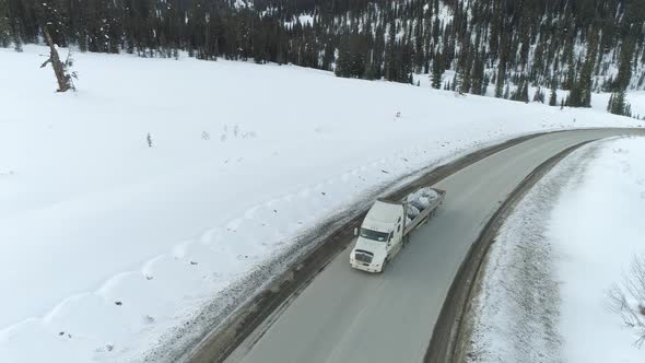 Aerial View on Track on Winter Road