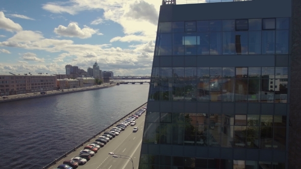 Beautiful Aerial View Of Business Center Near The River